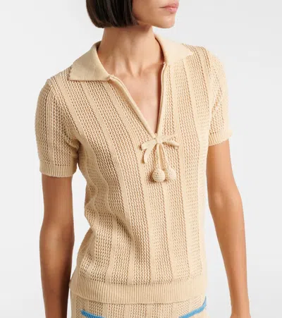 Valentino Embroidered Cotton Knit Polo Woman Ivory Xs In Neutral