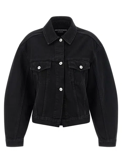 Jacquemus La Veste De Nimes Black Jacket With Rear Belt In Denim Woman In Black