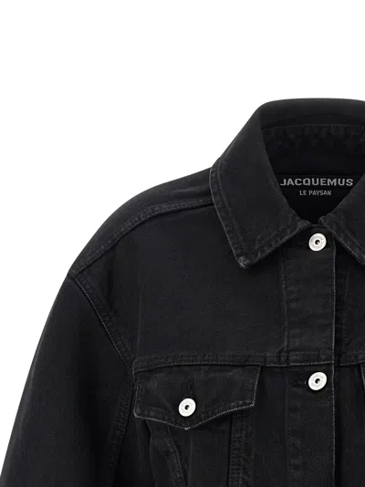 Jacquemus La Veste De Nimes Black Jacket With Rear Belt In Denim Woman In Black