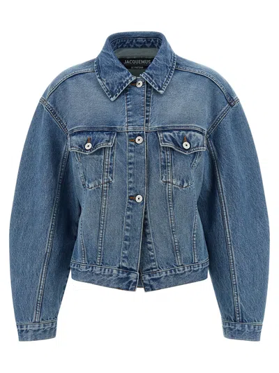 Jacquemus Classic Cotton Denim Jacket With Tailored Hem And Chest Pockets In Blue