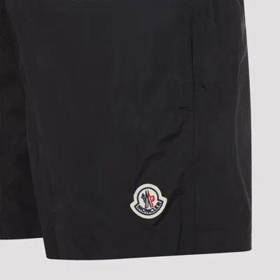 Moncler Logo Patch Detail Elastic Waist Swim Shorts In Black