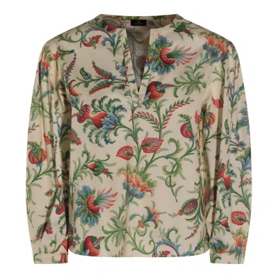 Etro Floral Cotton Blouse Shirt And Blouse Multicolor