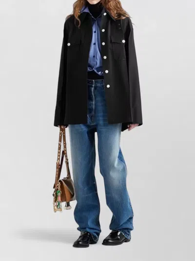 Prada Straight Jacket Shirt Collar Long Sleeves Chest Pockets In Black