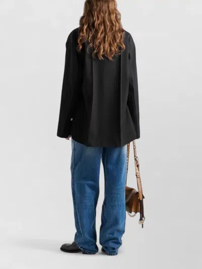 Prada Straight Jacket Shirt Collar Long Sleeves Chest Pockets In Black