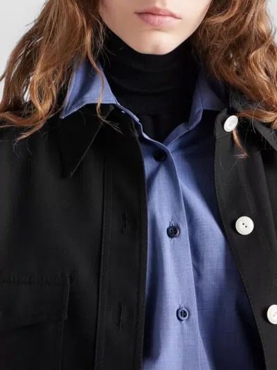 Prada Straight Jacket Shirt Collar Long Sleeves Chest Pockets In Black