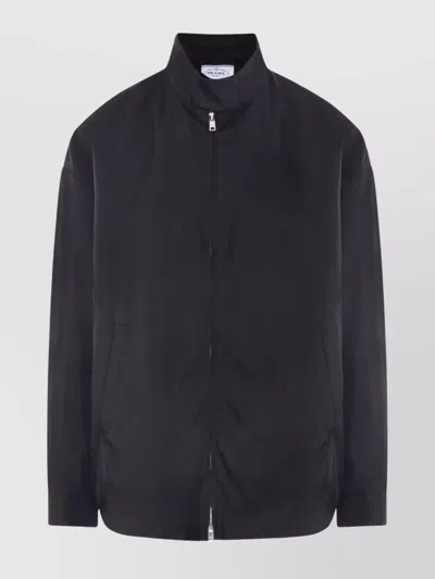 Prada High Collar Elasticated Hem Jacket In Black