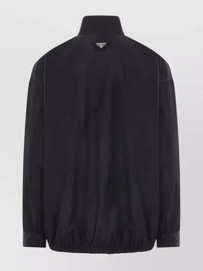 Prada High Collar Elasticated Hem Jacket In Black