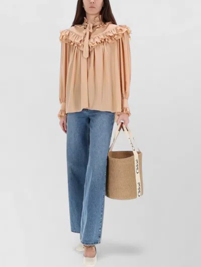 Chloé Women Sand Brown Oversized Ruffle Top In Neutral