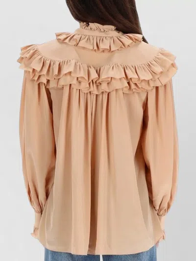 Chloé Women Sand Brown Oversized Ruffle Top In Neutral