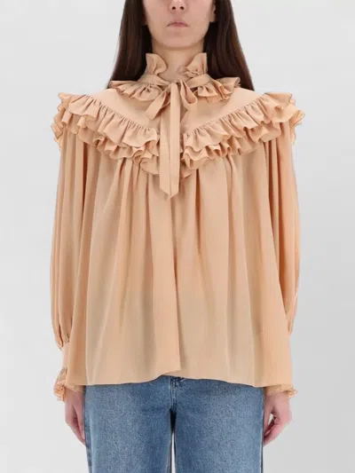 Chloé Women Sand Brown Oversized Ruffle Top In Neutral