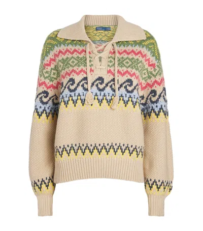 Polo Ralph Lauren Cotton Wool Blend Long Sleeve Tie Pullover Tan Multi In Neutral