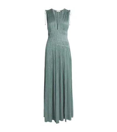 Ulla Johnson Tasneem Plissé Plunge Neck Gown In Green