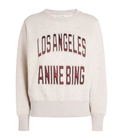 Anine Bing Womens Oatmeal Melange Harry Logo-embroidered Cotton Sweatshirt In White