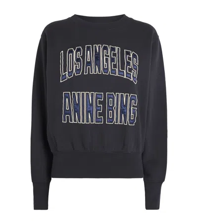 Anine Bing Womens Vintage Black Harry Logo-embroidered Cotton Sweatshirt In Blue