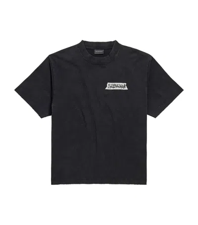 Balenciaga Medium Fit Masking Tape Logo Dry Jersey T-shirt In Black