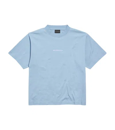 Balenciaga Logo Embroidered Cotton Jersey T-shirt In Blue