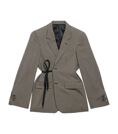 Balenciaga Tailored Wrap Jacket With Checkered Design For Women In Green