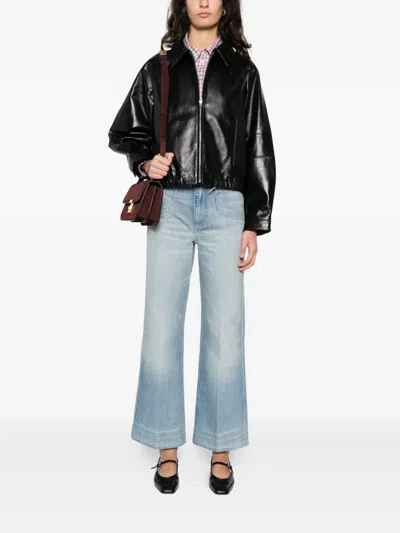 Sandro Zip Leather Jacket In Black