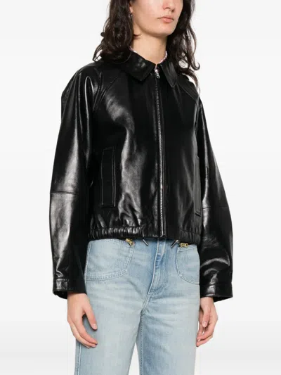 Sandro Zip Leather Jacket In Black