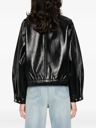 Sandro Zip Leather Jacket In Black