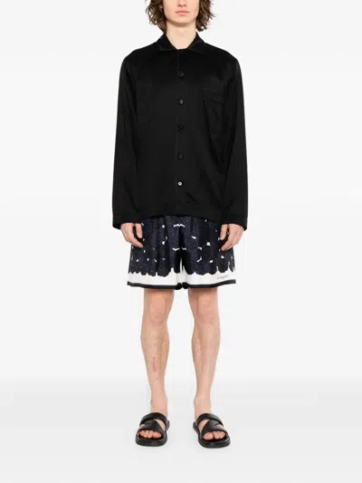 Givenchy Mens Dark Navy Roses Drawstring Silk Shorts In Blue
