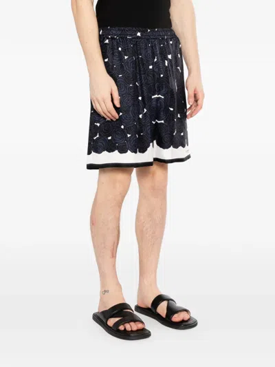 Givenchy Mens Dark Navy Roses Drawstring Silk Shorts In Blue