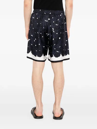 Givenchy Mens Dark Navy Roses Drawstring Silk Shorts In Blue