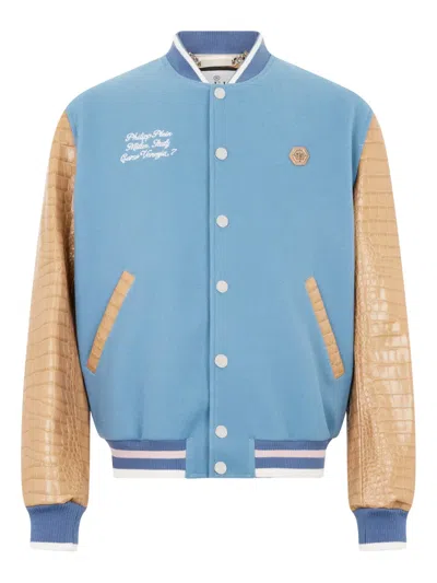 Philipp Plein Blue Bomber Jacket In Multi