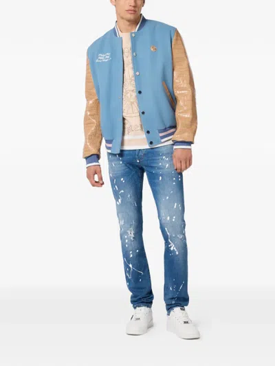 Philipp Plein Blue Bomber Jacket In Multi