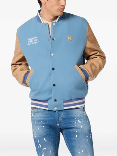Philipp Plein Blue Bomber Jacket In Multi