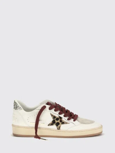 Golden Goose Ballstar White Low Top Sneakers With Glittered Star Patch On The Side And Glittered Heel With Logo L In Multi