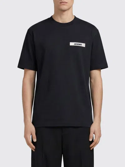 Jacquemus Minimalist Black Short-sleeve Cotton T-shirt With Patch Detail