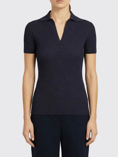 Max Mara Albero Dark Blue Virgin Wool Polo Shirt In Black