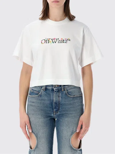 Off-white Floral Graphic Cropped Crew Neck Top In White