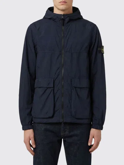 Stone Island Hooded Flap-pocket Jacket In Blue