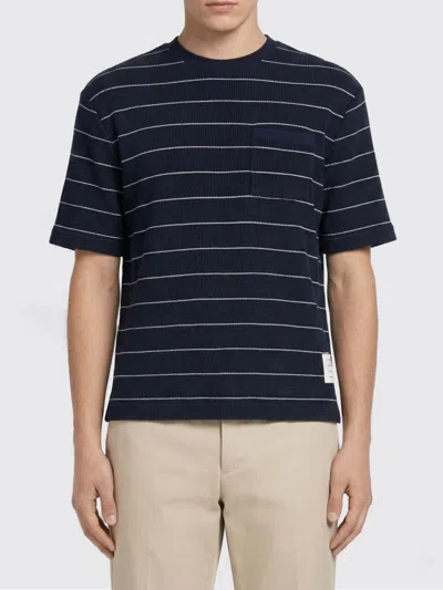 Thom Browne Dark Blue Striped T-shirt In Blue