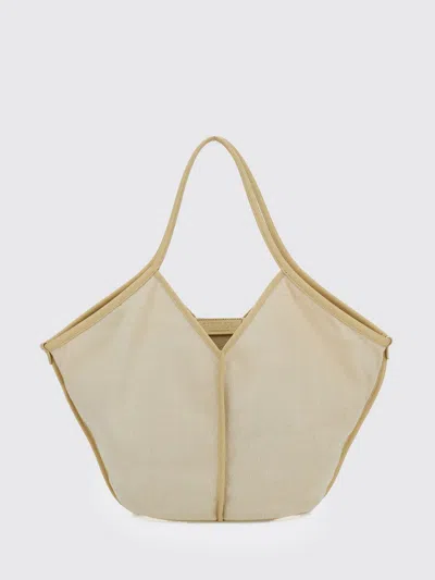 Hereu Cream White Linen Tote Bag With Leather Details In Neutral
