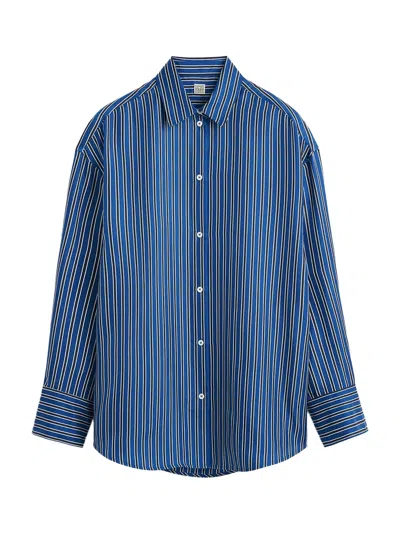 Totême Toteme Oversize Stripe Silk Button-up Shirt In Multi