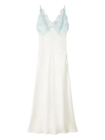Sandro Womens Ecru V-neck Lace-trim Satin Maxi Dress In Nude