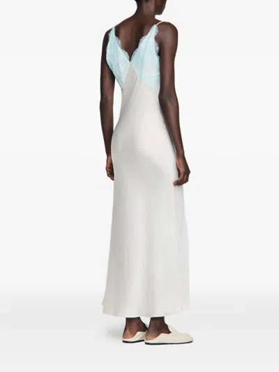 Sandro Womens Ecru V-neck Lace-trim Satin Maxi Dress In Nude