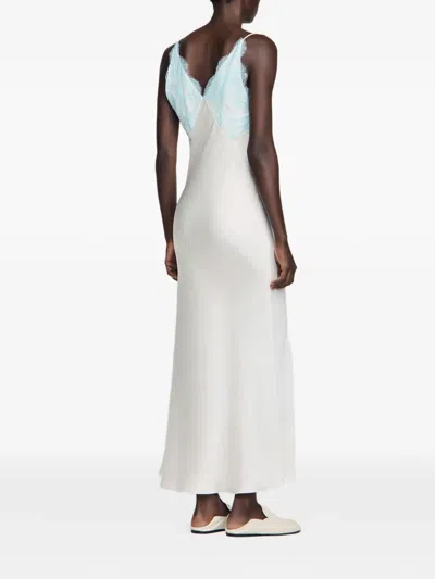 Sandro Womens Ecru V-neck Lace-trim Satin Maxi Dress In Nude