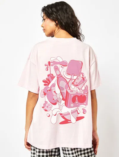 Skinnydip London Wallace & Gromit X Skinnydip Feathers T-shirt In Pink In White