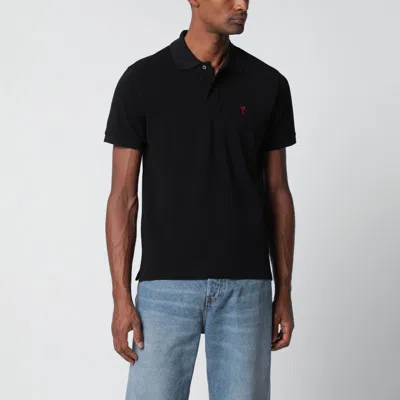 Ami Alexandre Mattiussi Ami Paris Men Black Polo Shirt With Adc Embroidery At The Front In Cotton Man In Black