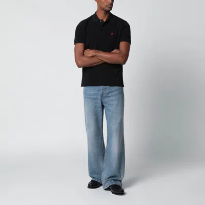 Ami Alexandre Mattiussi Ami Paris Men Black Polo Shirt With Adc Embroidery At The Front In Cotton Man In Black