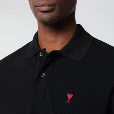 Ami Alexandre Mattiussi Ami Paris Men Black Polo Shirt With Adc Embroidery At The Front In Cotton Man In Black
