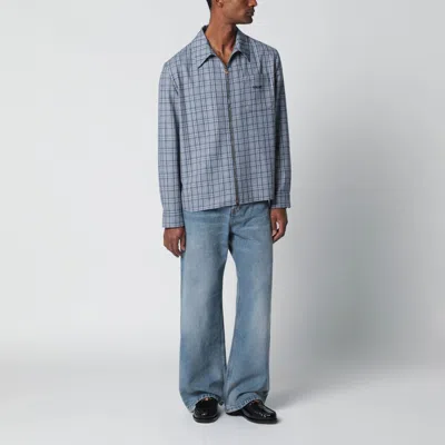 Versace Wool Shirt Featuring Embroidery Button Cuffs In Blue