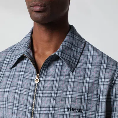 Versace Wool Shirt Featuring Embroidery Button Cuffs In Blue