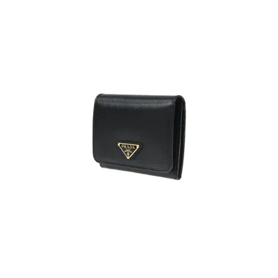 Prada Logo Plaque Wallet In Black