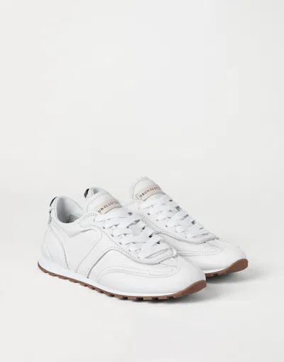 Brunello Cucinelli Grained Soft Leather Runners With Shiny Loops Shoes In White