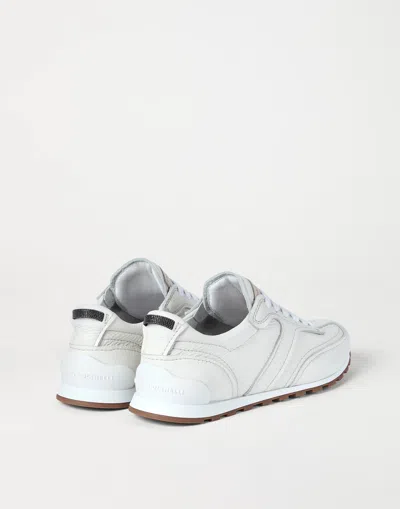 Brunello Cucinelli Grained Soft Leather Runners With Shiny Loops Shoes In White
